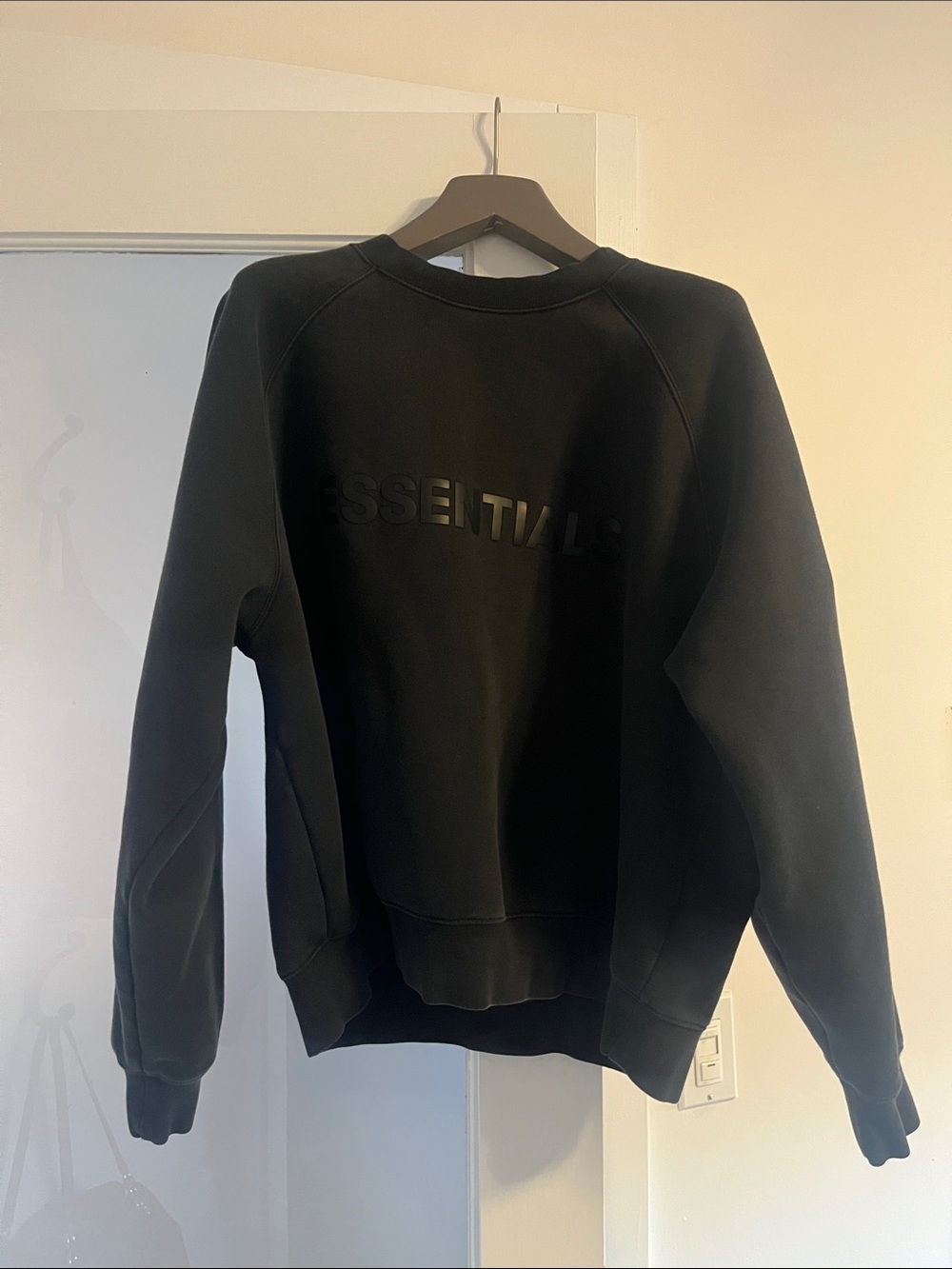 Essentials Black Crewneck Sweatshirt with Embossed Logo